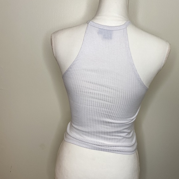 White Ribbed Cropped Rocker Tank - Picture 3 of 4